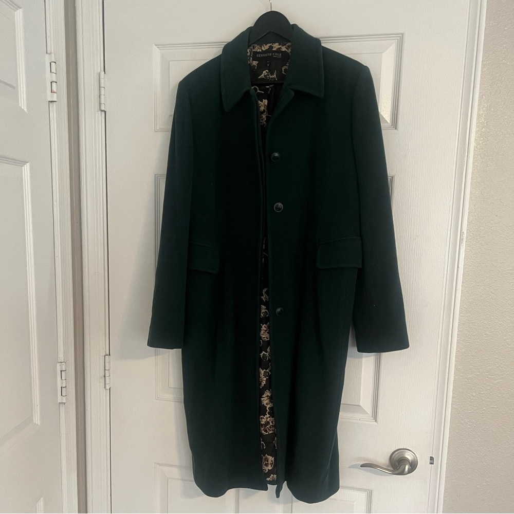 KENNETH COLE REACTION WOMENS SIZE 12 WOOL HUNTER GREEN LONG COAT